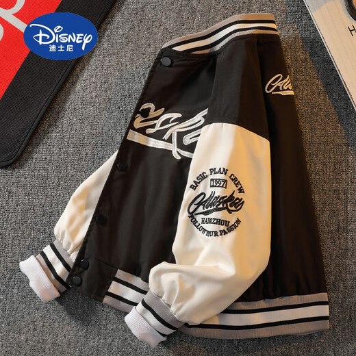 Disney (Disney) children's clothing boys' baseball uniform spring jacket 2025 new spring and autumn style for middle and large children spring boys handsome and fashionable off-white 160cm