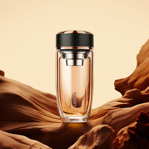 LEIDFOR G21 double-layer glass men's insulated water cup tea water separation cup insulated tea cup obsidian black 370ml