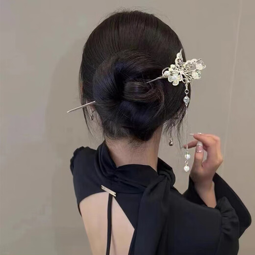 Bai Qixin ancient style hairpin with tassels for women with updos, new Chinese style metal headwear, Hanfu accessories, ancient costume hairpins, Teacher's Day Dielianhua tassel hairpins
