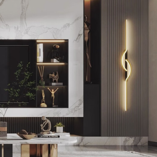 GUYES strip wall lamp minimalist creative strip lamp living room sofa lamp simple modern bedroom Guangdong Zhongshan lamp wall lamp black 80CM-stepless dimming