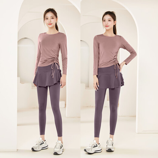 Fandimo Yoga Wear Women's Fitness Wear Sports Top Pilates Training Long Sleeve Running Cycling T-Shirt Set L