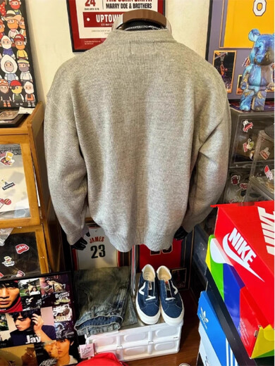 QGF Henry collar gray cleanfit sweater men's autumn lazy style polo sweater American sweatshirt jacket light gray XL recommended 110-130Jin Jin equals 0.5 kg