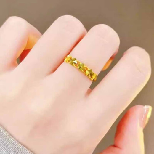 QMXD lucky four-leaf clover ring for women Vietnamese imitation sand gold simulation opening adjustable love flower ring that will not fade for a long time four-leaf clover ring