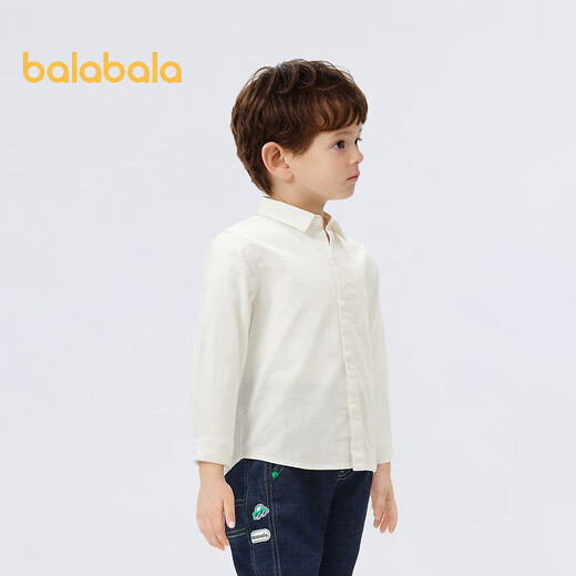 Balabala children's clothing boys' long-sleeved shirt spring and autumn fashionable classic top off-white 120 cm