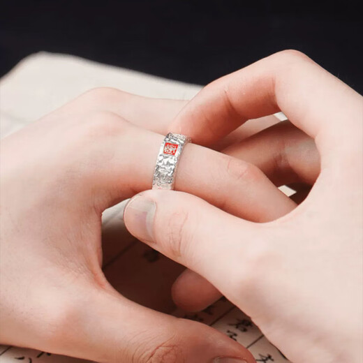 BXE rain gradually purple slightly taboo Tianshifu Dharma ring original chiseled retro ethnic style open ring men's gift sterling silver ring opening adjustable