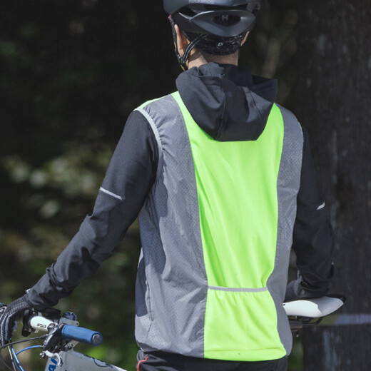 ROCKBROS Cycling Vest Reflective Mountain Bike Cycling Clothes Vest Cycling Vest Night Cycling Night Running Safety Clothing Short Sleeves - Breathable Hole Fluorescent Green + Gray XXL