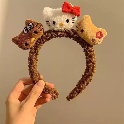 Cat ear plush headband leopard print KT cat sauce headband women's face wash makeup headband cartoon hair accessories tiger stripe white cat/