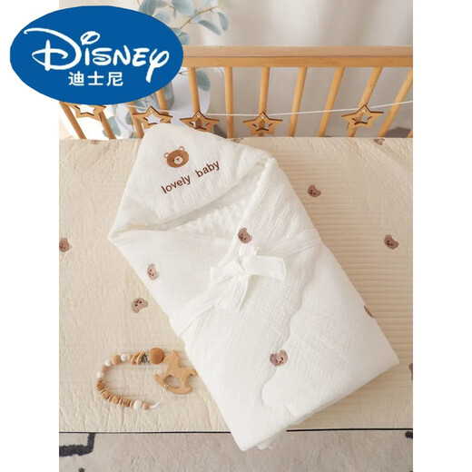 Disney (Disney) newborn baby blanket, spring and autumn style, pure cotton thin blanket, newborn anti-fright, maternity room swaddle, universal for all seasons, white sand cute bear bean blanket, spring and autumn style 100*100cm