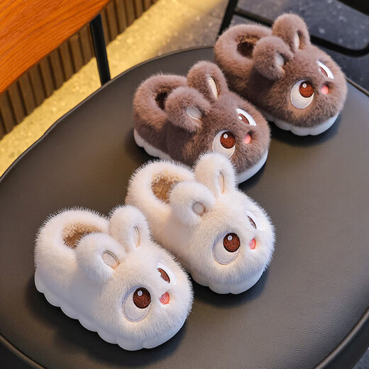 Children's cotton slippers for boys and girls in winter, indoor home non-slip thermal bag with plush cotton shoes for children, dark brown slippers 12 24/25 size (shoe length 15CM suitable for feet 14