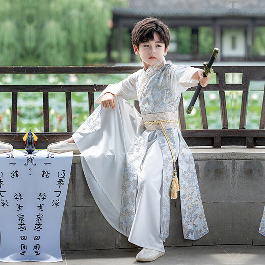 九能男童汉服秋季新款儿童古风少爷高品质侠客小王爷国学表演出服 江秋织金 110 适合100-110/13-17KG