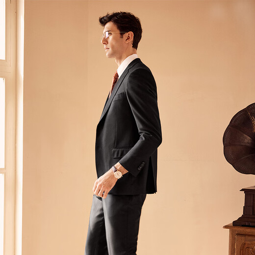 By Creations Perpin Wool Suit Men's Business Professional Formal Slim Fit High-End Groomsmen's Dress Groom's Wedding Suit Black Suit Size 50 For trousers size please consult customer service for remarks