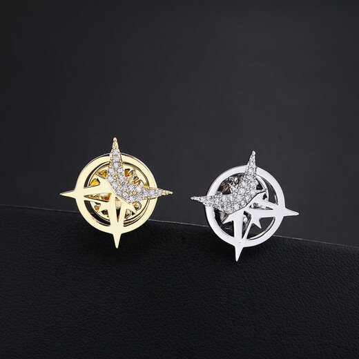 The six-pointed star at the end of the world, men's brooch-like suit corsage, coat collar pin, personalized simple suit, exquisite decoration, collection, priority delivery, cross star silver