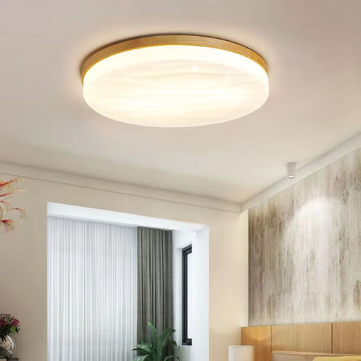 Vinoa simple Japanese starry sky lamp bedroom room led ceiling lamp Nordic log children's study internet celebrity round lamp solid wood color 26CM-white light 18 watts