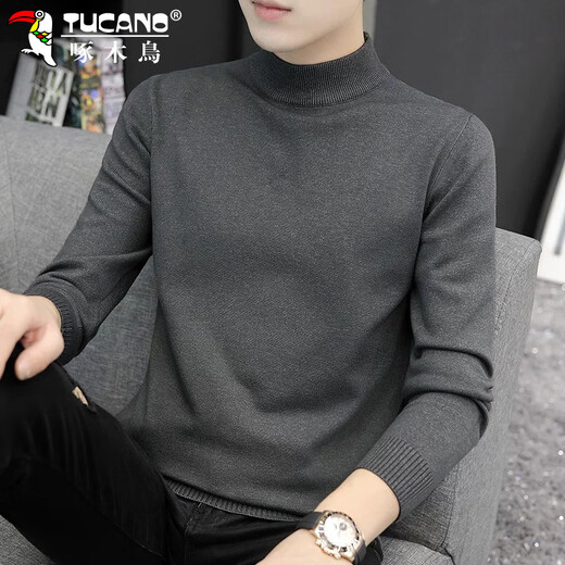 Woodpecker (TUCANO) Sweater Men's Autumn and Winter Half Turtle Collar Bottoming Sweater Loose Casual Warm Clothes Men's Dark Gray XL