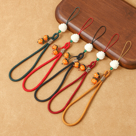 New Shishi Ruyi mobile phone pendant short wrist lanyard for men and women glass persimmon pendant keychain U disk anti-lost mobile phone lanyard-Shishi Ruyi-burgundy-1 pack No Specifications