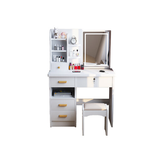 Zhongen dressing table hidden mirror push-pull bedroom modern minimalist dressing table desk integrated internet celebrity ins style with lock warm white left cabinet without light hidden mirror gift stool assembly x video to install by yourself