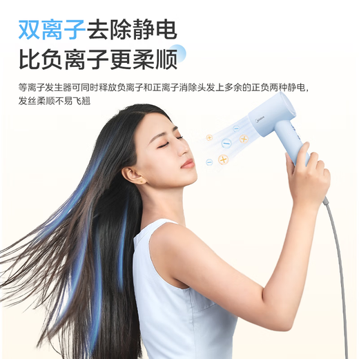 Midea 3.9 billion plasma high-speed hair dryer, negative ion hair dryer, high wind speed drying hair dryer mini FG106 blue, national subsidy for home appliances, holiday/birthday gift