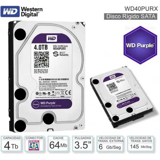 Western Digital WD40PURX 4TB Purple Disk 4T 3.5 Vertical CMR Surveillance Video Recorder Hard Drive Western Digital 4T Purple Disk CMR Vertical 1 Year Warranty
