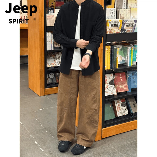 JEEP SPIRIT light mature style casual stand collar black shirt men's autumn new Chinese cotton and linen cardigan Henry collar shirt jacket black upgraded version M
