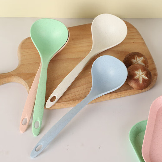 Rice cooker accessories wheat soup spoon straw household tableware soup spoon healthy and environmentally friendly wheat fragrant round ear spoon porridge spoon wheat soup spoon - random color - 1 pack