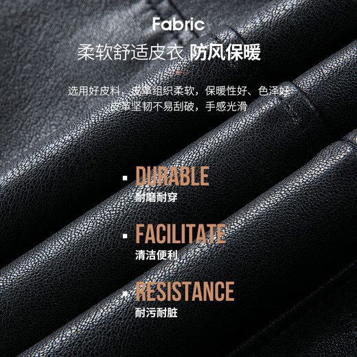 SHANSHAN Shanshan PU leather jacket for men 2025 winter warm casual windproof and waterproof men's easy-care fur collar long-sleeved jacket black XL /180