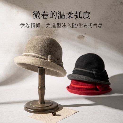 FANCET Hat Women's Autumn and Winter British Retro Elegant Hat Wool Warm Curly Basin Hat Western Style Bow Bucket Hat