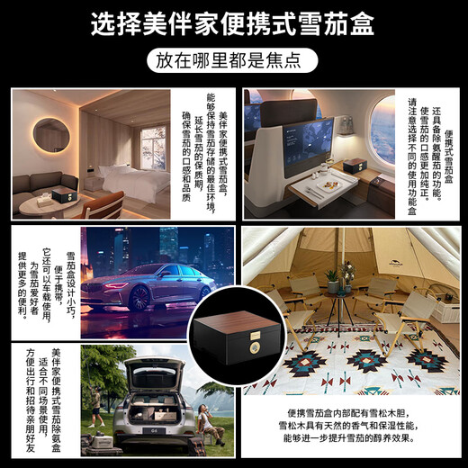 Double constant temperature mini cigar humidor, portable and refrigerated, business ammonia removal, car-mounted eggplant box, cedar wood bile, about 30 pieces of refrigerated portable eggplant style