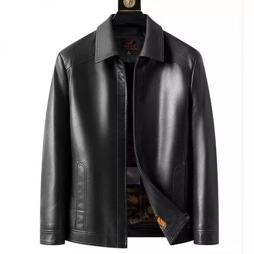 Pierre Cardin Spring and Autumn New Haining Leather Jacket Men's Middle-aged Dad Sheepskin Men's Casual Large Size Leather Jacket Jacket Leather Jacket Stand Collar Black L Recommended 120-140 Jin Jin equals 0.5 kg
