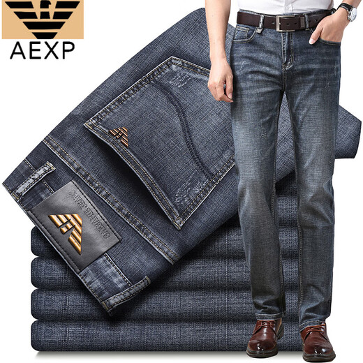 亚得步;AEXP高端品牌欧货牛仔裤男士黑色秋款弹力直筒修身商务休闲牛仔裤 9922[蓝灰] 加绒 30 腰围2尺3