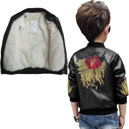 Yujiyu Boy Plus Chaqueta de terciopelo Ropa para niños Baby Spring Ropa Boy Spring Top Cálido de tamaño mediano Chaqueta de cuero de otoño de primavera 1047 Estilo negro negro (sin terciopelo) 170