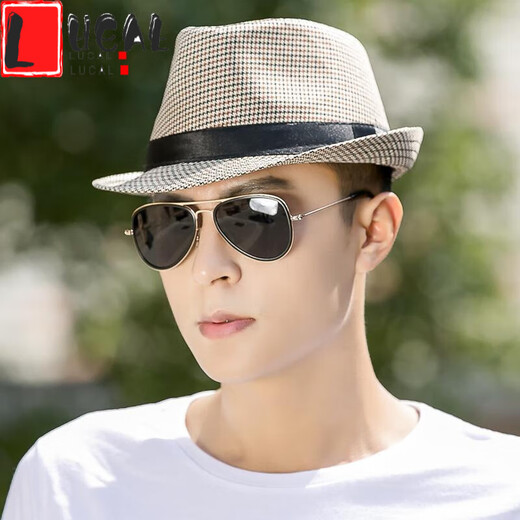 LUCALY men's top hat, high-end hat, men's summer British jazz hat, Korean style trendy small top hat, sun hat, middle-aged travel hat, young man, light gray, one size fits all for adults [56-58cm]