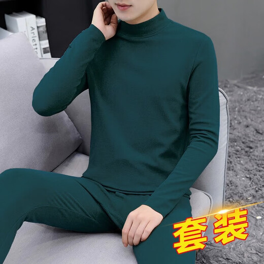 Changdeng Thermal Underwear Set Mid-collar Autumn and Winter Men's Seamless Half-Tall Collar Constant Temperature Inner Bottoming Shirt Autumn Clothes and Autumn Pants Men's Black XL