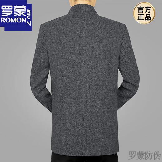 Luo Meng autumn and winter new Chinese stand collar wool casual suit tunic suit for middle-aged men slim Chinese woolen suit jacket 68153 dark gray 3XL