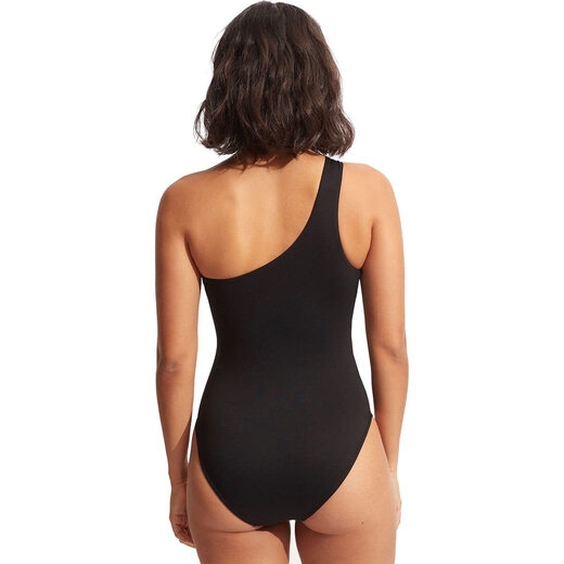 SEAFOLLY Women's one-shoulder hollow one-piece swimsuit Eco-friendly fabric Full coverage design Eco Collective Black 4