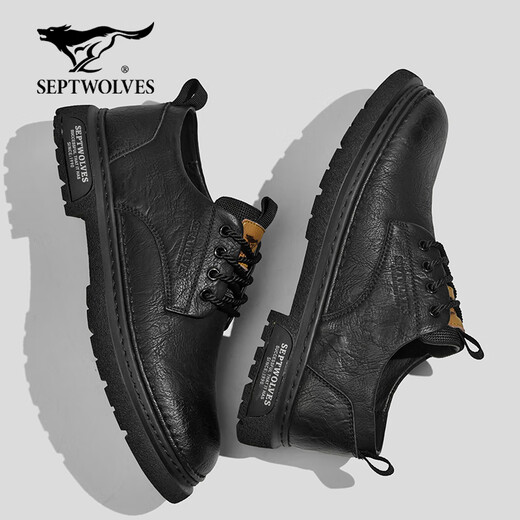 Septwolves Men's Shoes Business Casual Shoes Winter 2025 New Genuine Leather Soft Soled Casual Leather Shoes Black Workwear Low-top Martin Boots Black 41