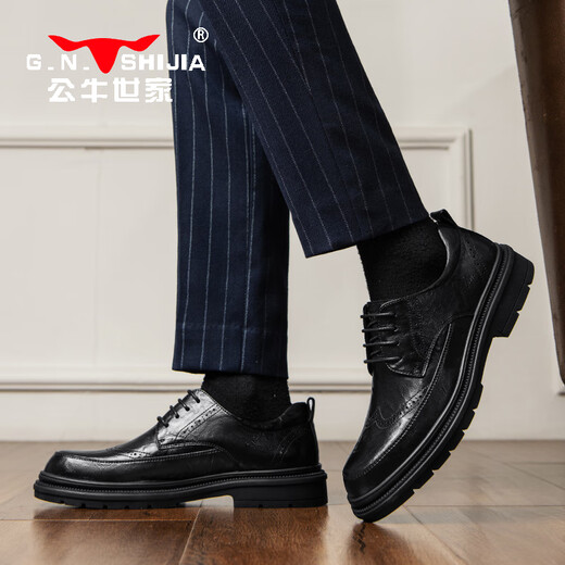 Bull Family Leather Shoes Men's 2025 Autumn and Winter New Brogue Carved Men's Shoes British Retro Business Formal Shoes Men's Casual