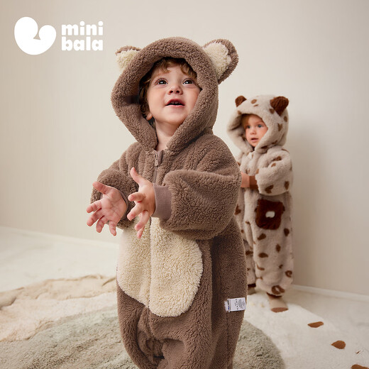 Minibala Antistatic Baby Clothes Baby Warm Coral Fleece Cute One-piece Romper