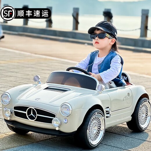 Maiduo Bear's new children's electric car baby four-wheel car male and female children's baby remote control toy car can sit in a classic car white four-wheel drive leather seat + extra large lithium battery + remote control soft wheel
