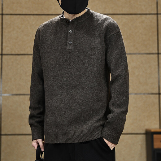 Fat Brother American high-end Henry collar sweater men's autumn and winter new trendy brand casual warm sweater top jacket for men black M weight 100-130Jin Jin is equal to 0.5 kg