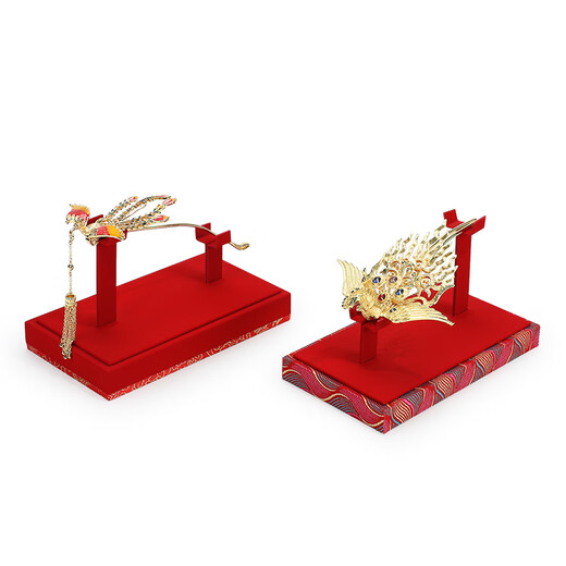 Puli jewelry red phoenix hairpin display props jewelry gold hairpin and silver hairpin display stand gold dragon and phoenix hairpin jewelry stand 31-red velvet leather dragon pattern bottom phoenix fork display stand H1
