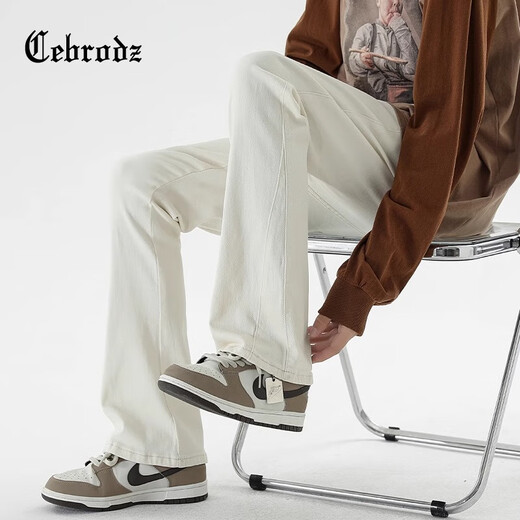 Cebrodz France Jeans Men's Retro American vibe Spring and Autumn Mild High Street Pants Men's Washed Slim Straight Men's Pants Black XL