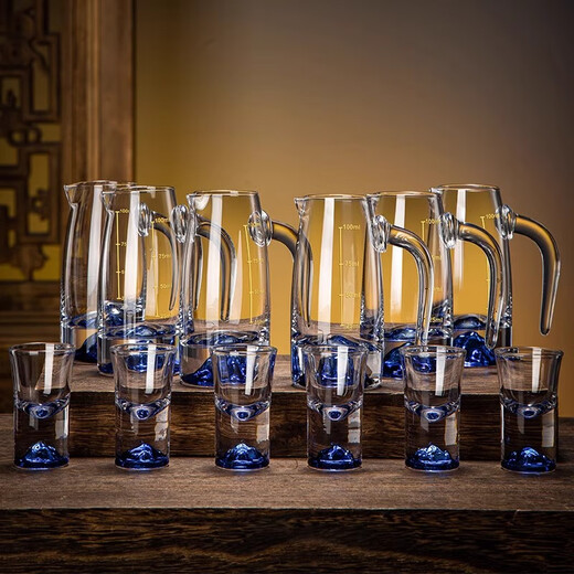 Wellsberg high-end liquor glass dispenser set 6 pots 6 cups light luxury crystal glass home small wine glass hotel wine cup wine set gold foil Jinshan 100ml*6 + gold foil cup 10ml*6