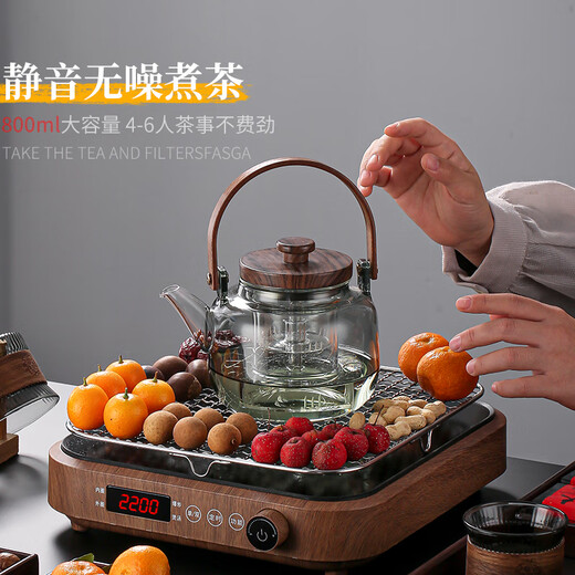 Jiewu glass teapot kettle, teapot, teapot, health teapot, stove, electric ceramic stove, teapot, Fangmu + Cangshan (flat light) + three-piece set 800ml