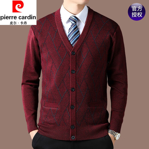 Pierre Cardin wool knitted cardigan men's spring and autumn new middle-aged large size loose daddy sweater jacket versatile top k9 medium gray 2XL 180150-165Jin Jin equals 0.5 kg