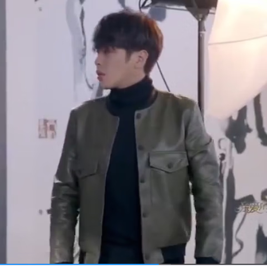 Customized Celebrity Zhang Ruoyun's same spring and autumn PU wallet, casual stand-up collar, slim leather jacket, trendy men's wear, military green M