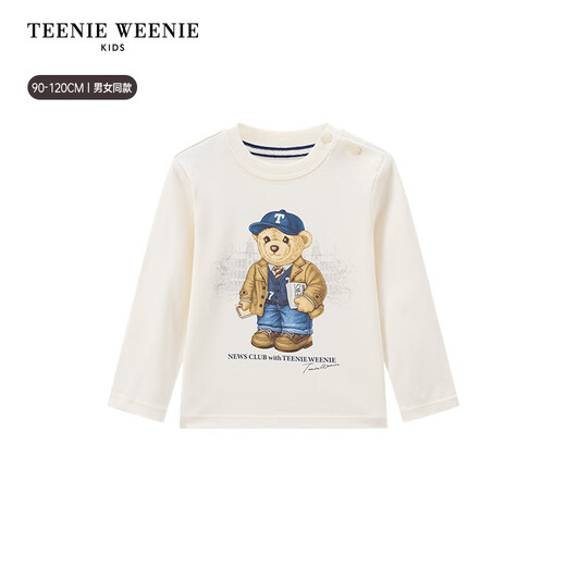 Teenie Weenie Kids 25 years new autumn men's and women's baby pure cotton printed long-sleeved T-shirt ivory white 120cm