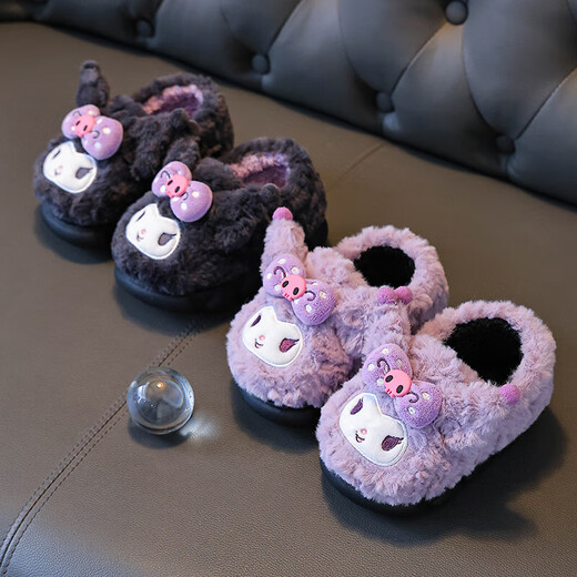 Children's cotton slippers Sanrio girls cute princess baby home indoor mother and daughter non-slip warm furry shoes purple - heel included 17.5 -28/29 inner length 17.5CM about 4-5 years old