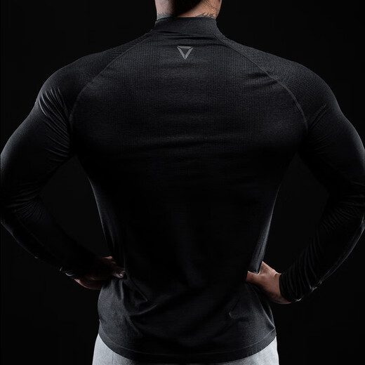 Monster Guardians sports long-sleeved t-shirt for men, one-piece woven 5A grade antibacterial slim fit high-elastic half-zip fitness suit Carbon Black Carbon Black L