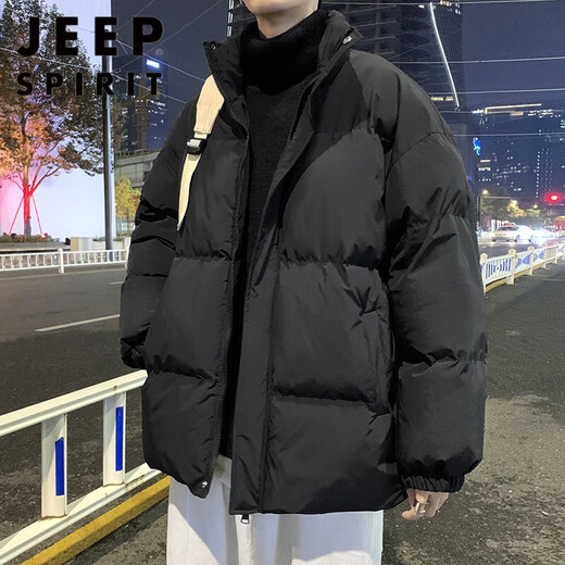 JEEP SPIRIT winter down jacket men's American trend 2024 new trendy student loose large size stand-up collar thickened jacket black stand-up collar normal size XL recommended 135-150Jin Jin equals 0.5 kg