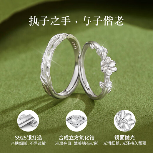 Lao Fengxiang 925 silver couple's ring, proposal, engagement ring, men's and women's pair of jewelry, Valentine's Day birthday gift for girlfriend and wife, sparkling zircon, Moli ring + custom engraving